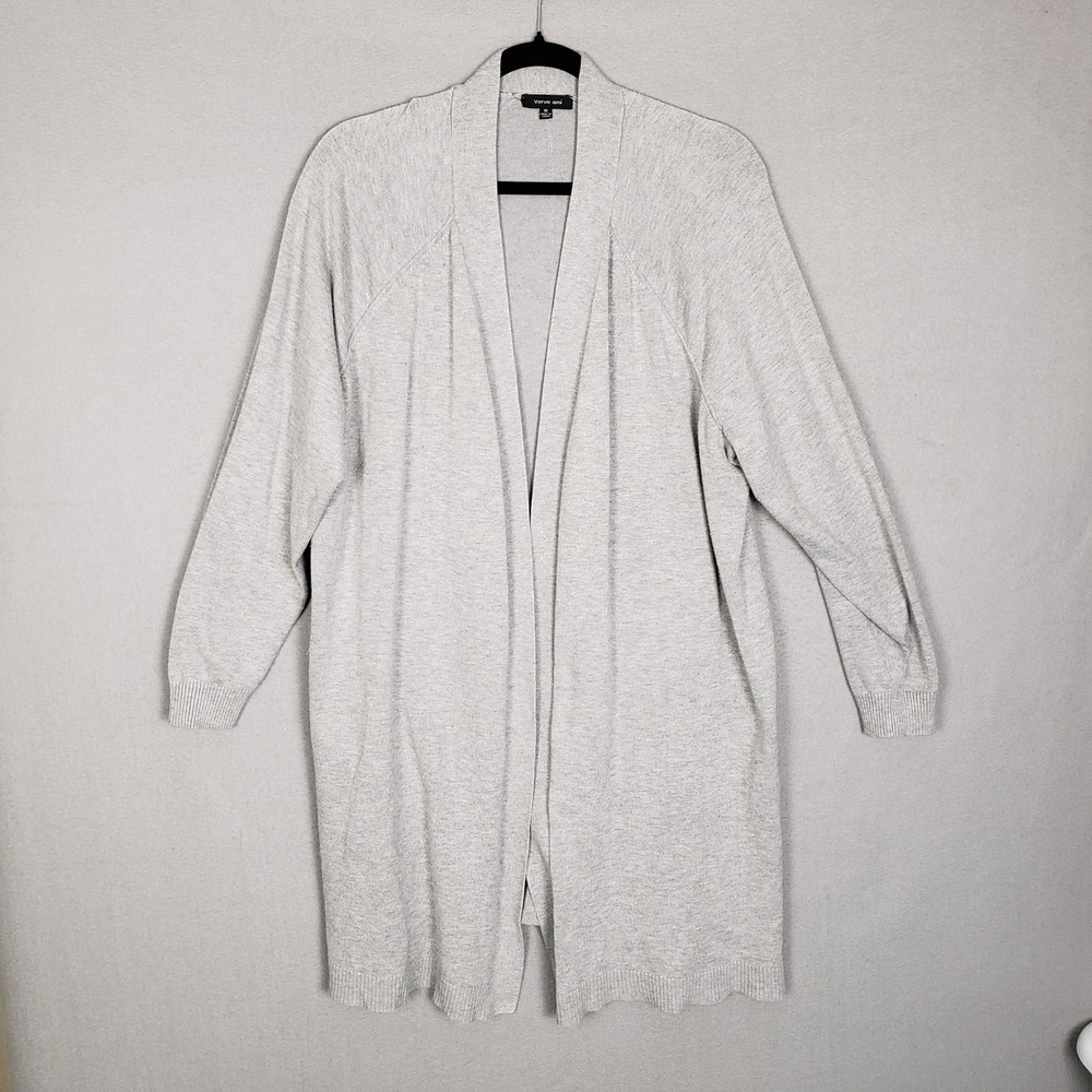 Verve Ami Size 1X Open Front Longline Cardigan‎ Sweater Light Gray Cozy Layering
